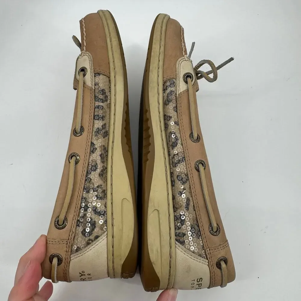 Sperry Top-Sider Sequin Leopard Boat Shoes Womens 8.5M Leather Loafers